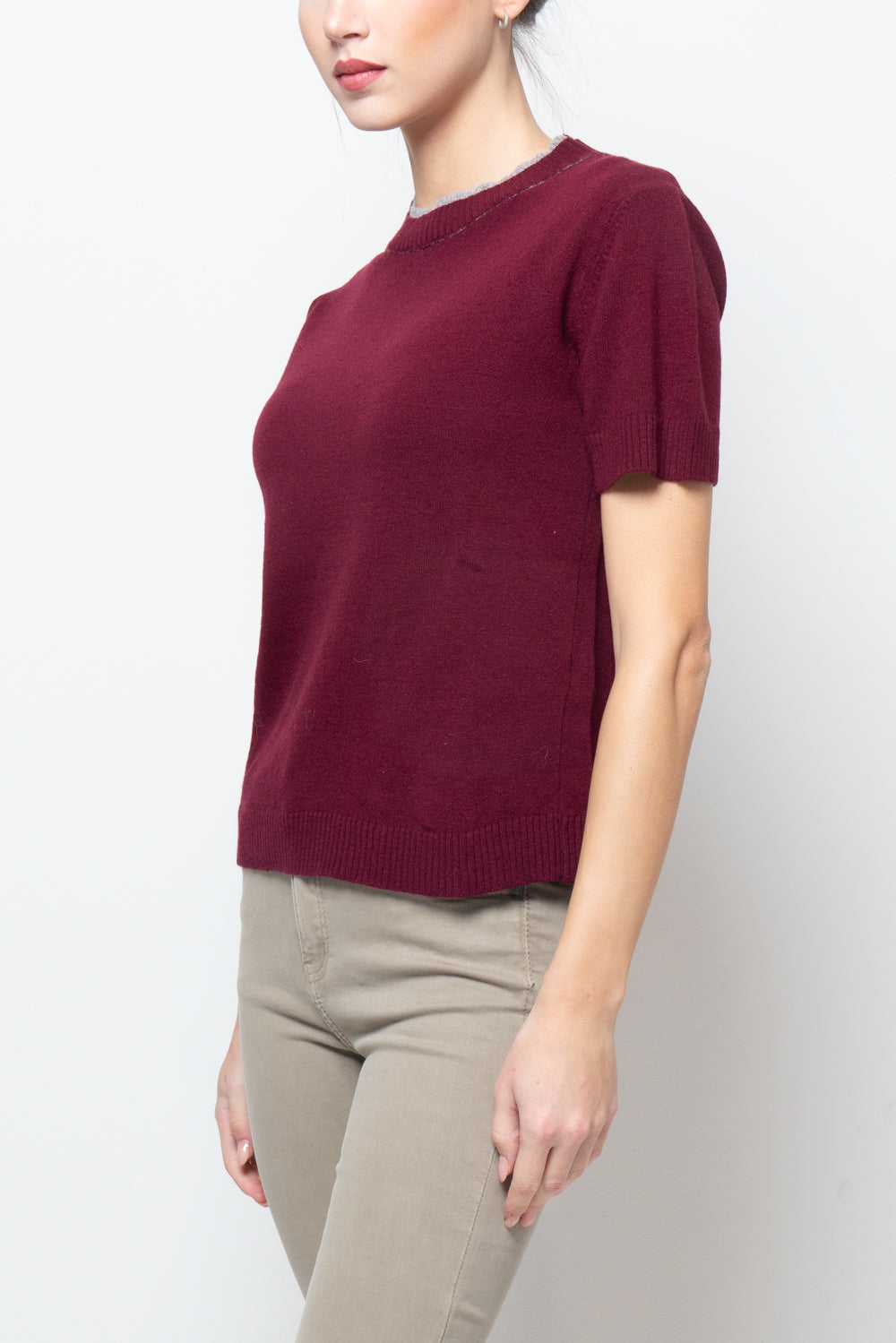 Maglia mezza manica con girocollo a contrasto