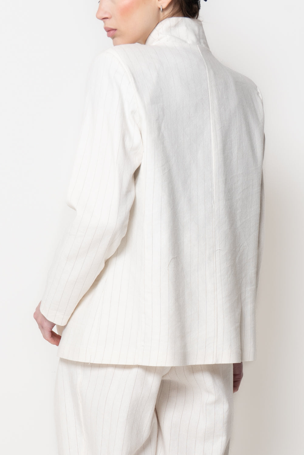 Blazer Gessato con Collo alla Coreana