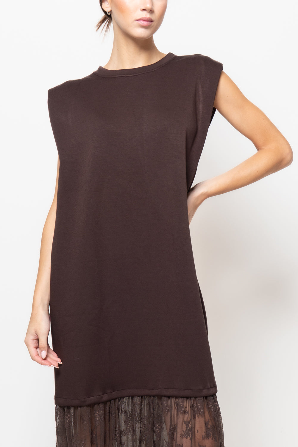 Abito in felpa con balza in pizzo