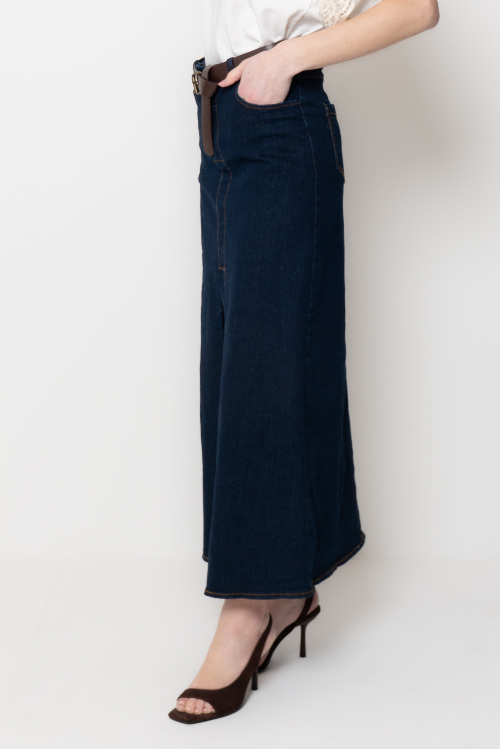 Gonna Lunga in Jeans con Spacco Frontale