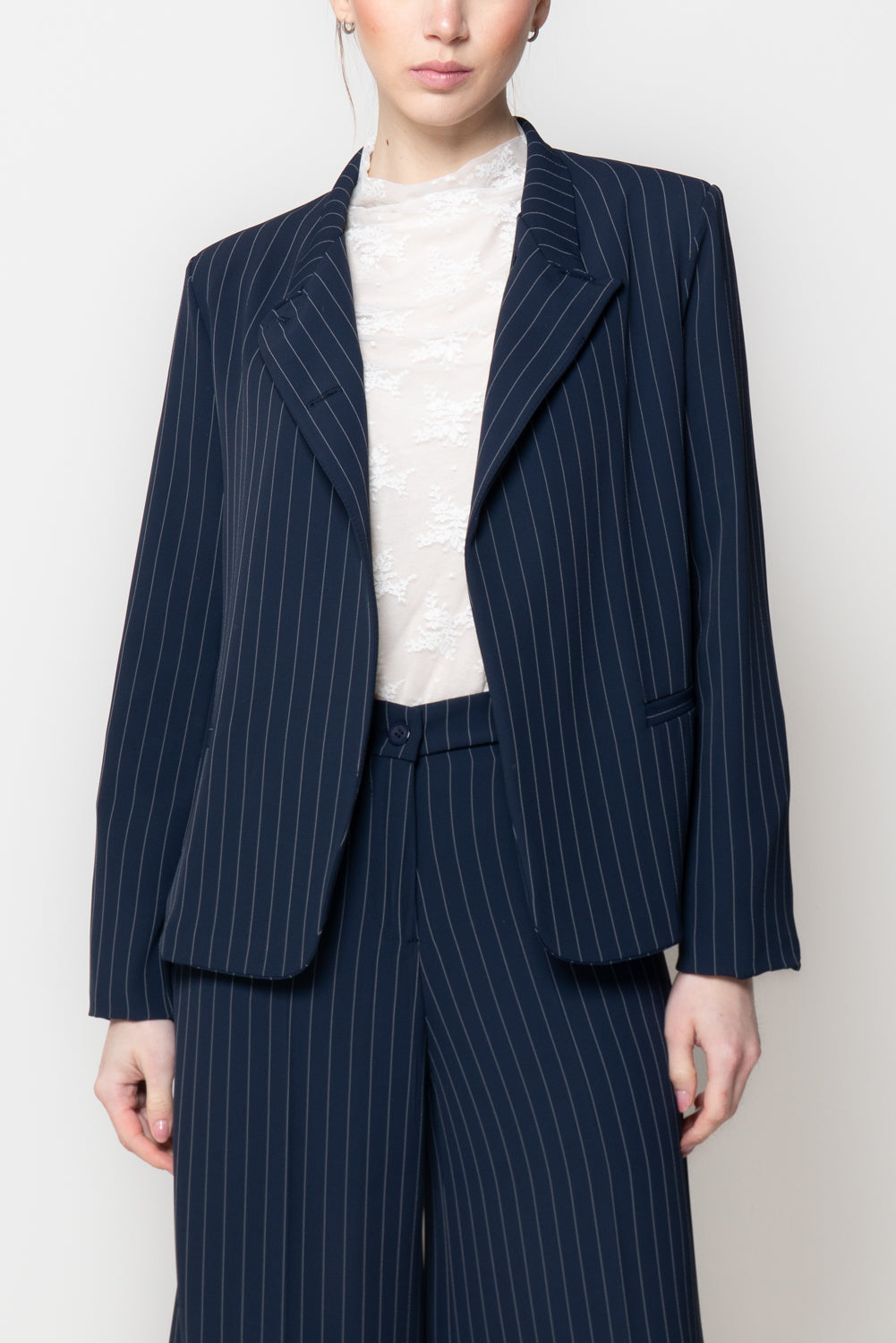 Giacca alla Coreana in Tessuto Gessato