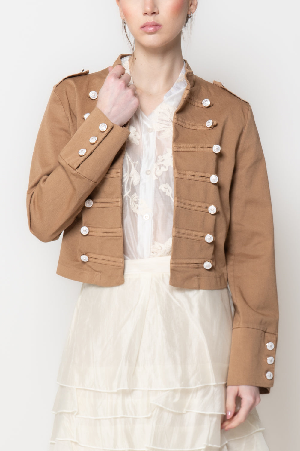 Giacca Corta Stile Militare con Bottoni