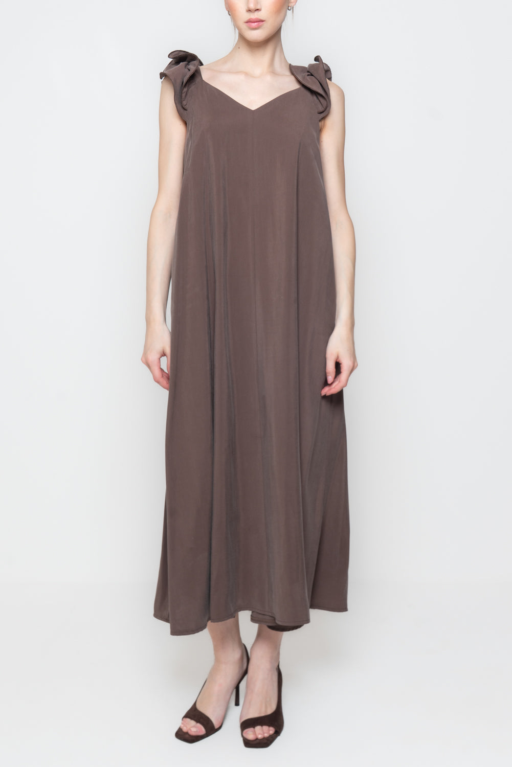 Abito Midi con Spalline a Balze