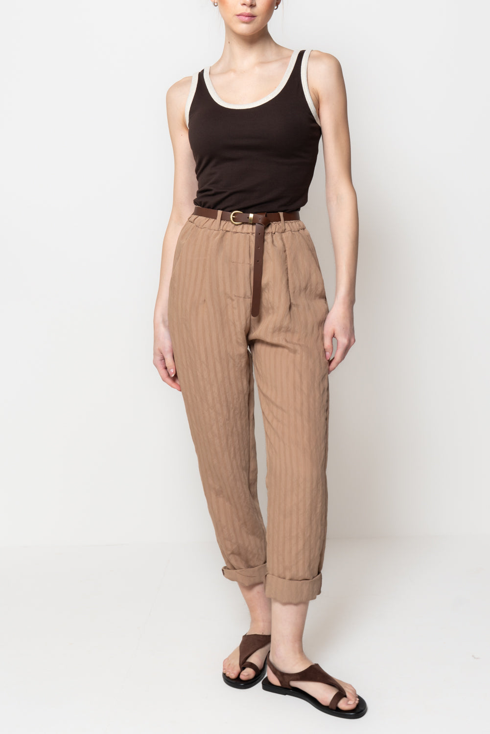 Pantalone a Sigaretta a Trama Rigata