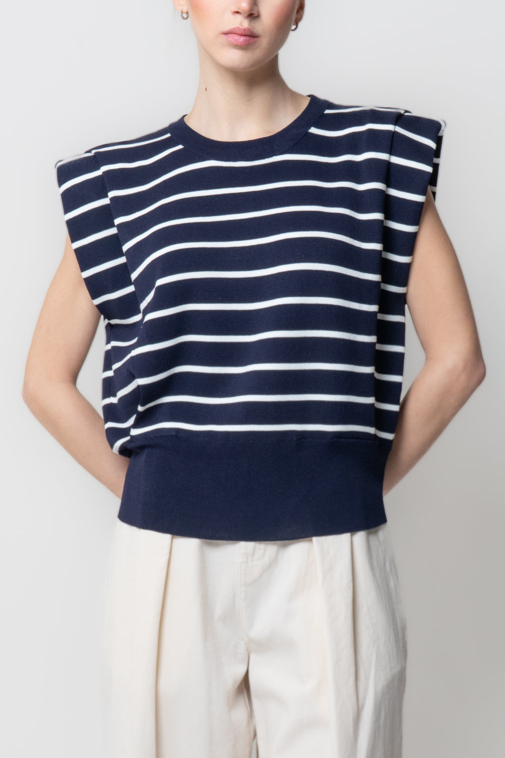 Maglia a Righe con Spalline Imbottite