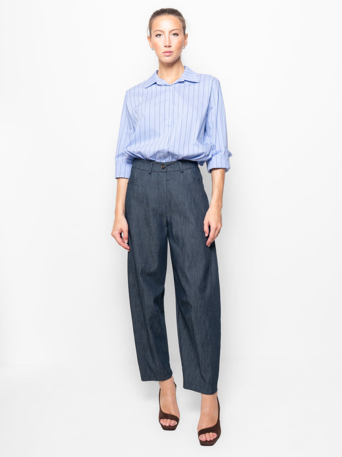 Pantalone in tessuto elastico vita comoda