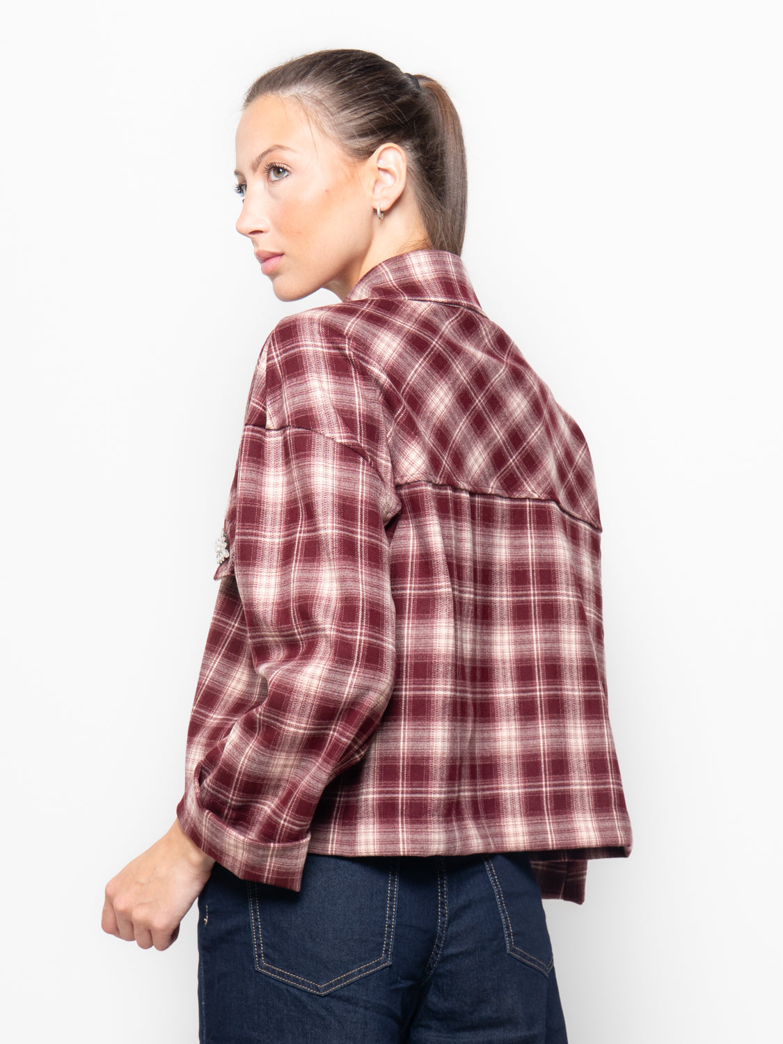 Camicia check con applicazioni di strass