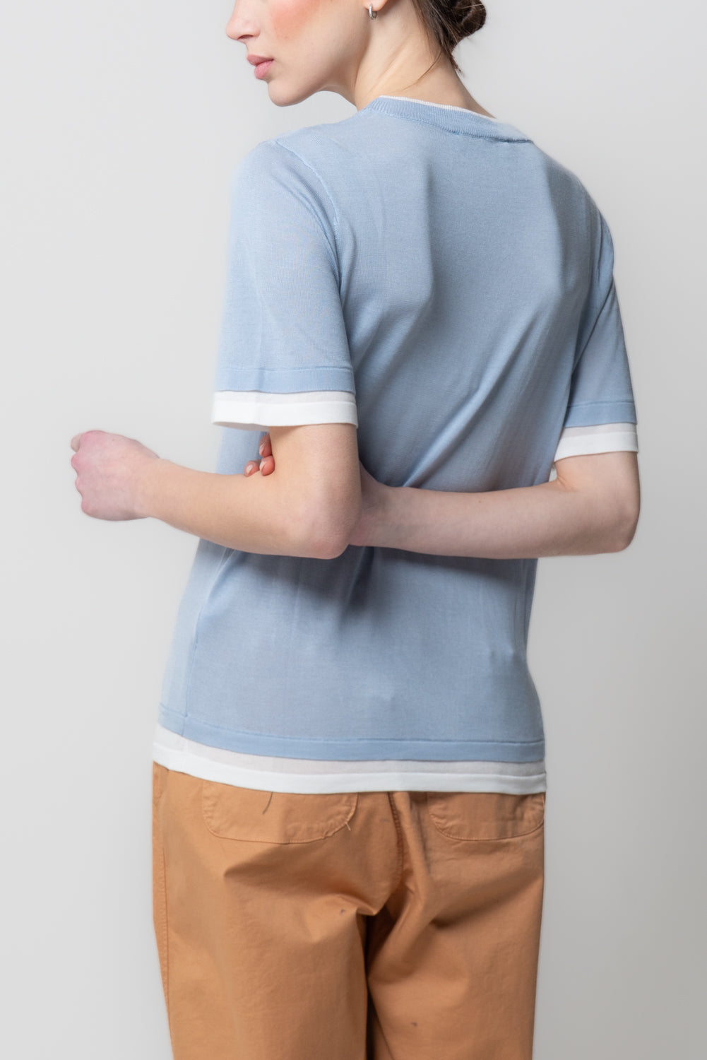 T-shirt in Maglia con Profili a Contrasto