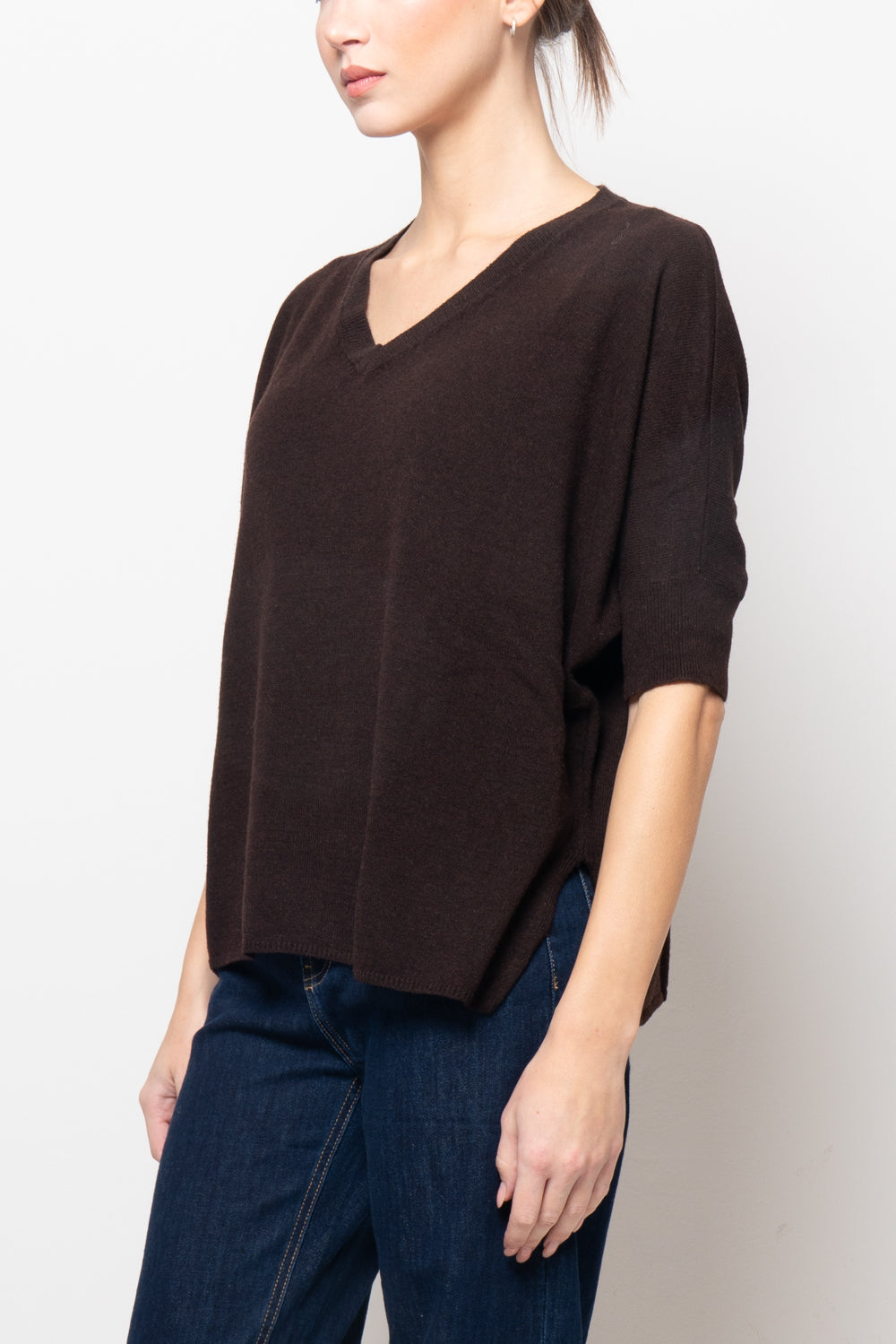 Maglia misto cashmere manica corta scollo V