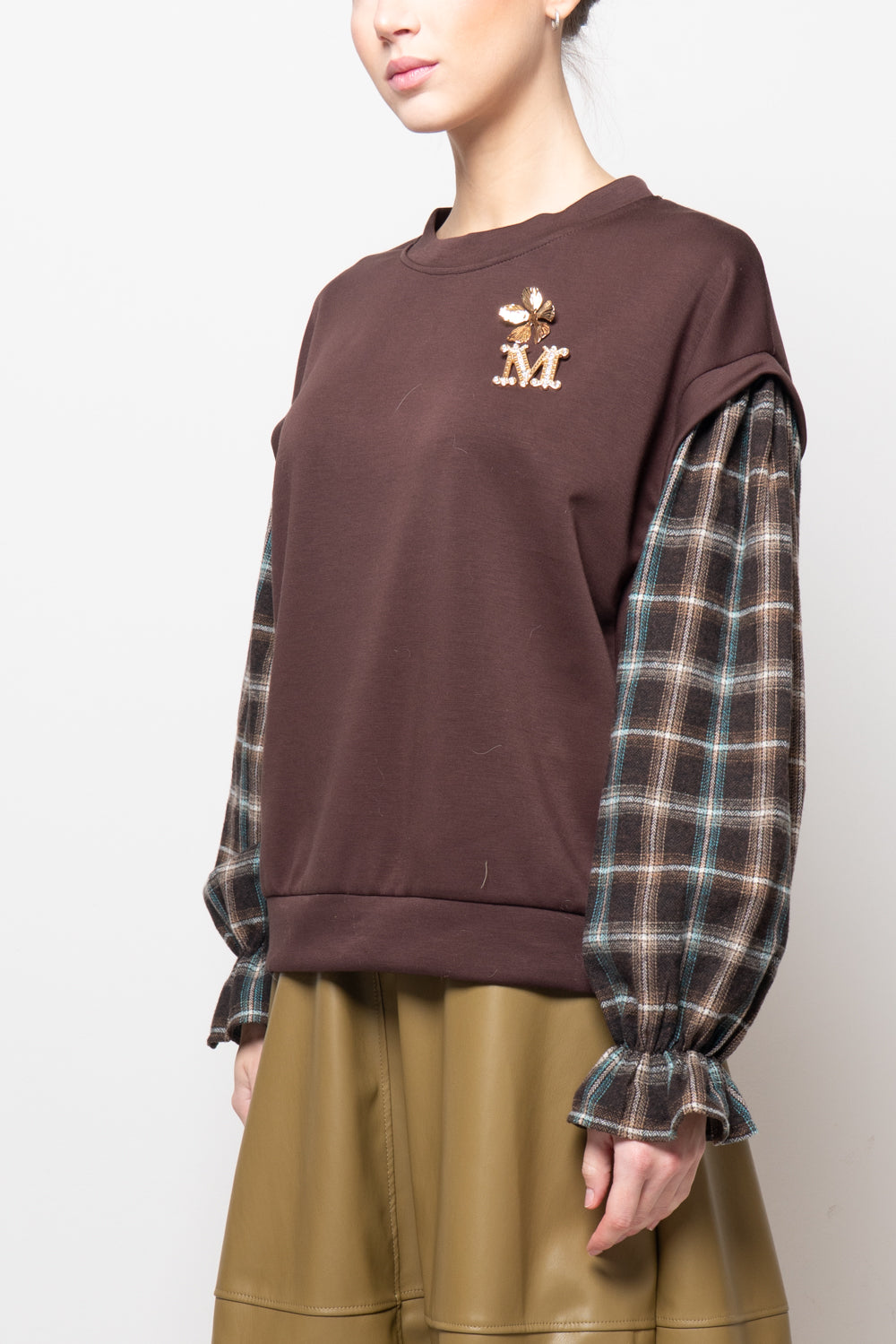 Felpa con manica a quadri