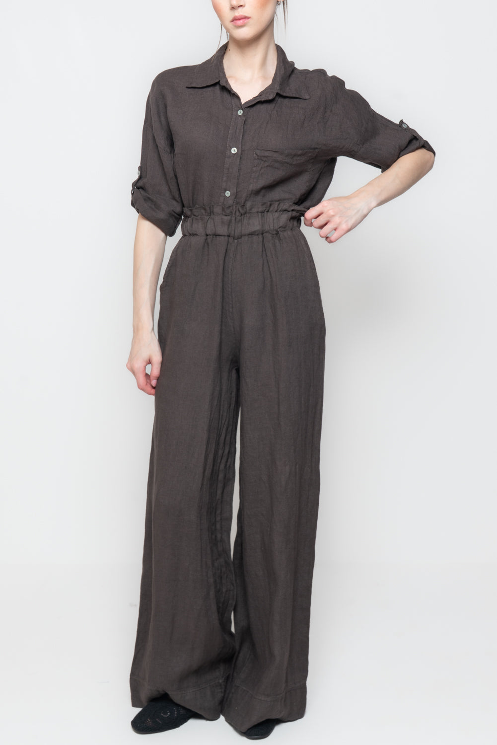 Pantaloni Palazzo in Lino con Pinces