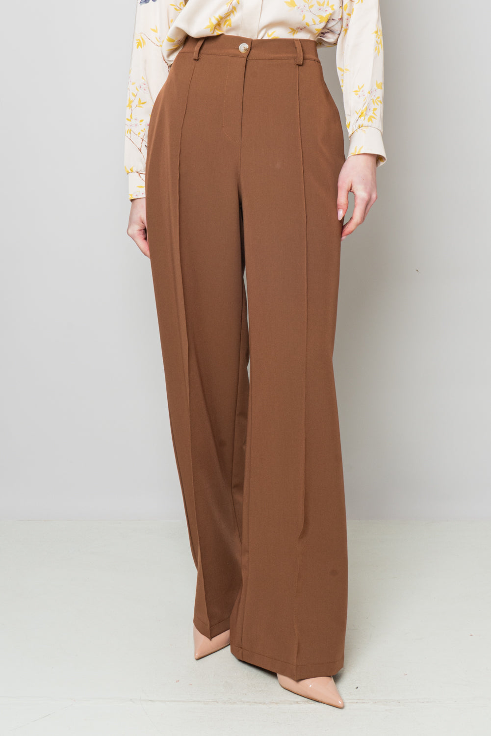 Pantalone palazzo con piega -Tabacco