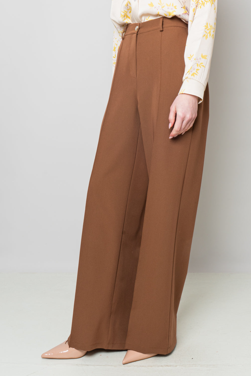 Pantalone palazzo con piega -Tabacco