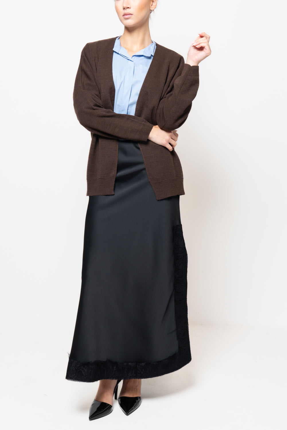 Cardigan in misto lana con spacchi