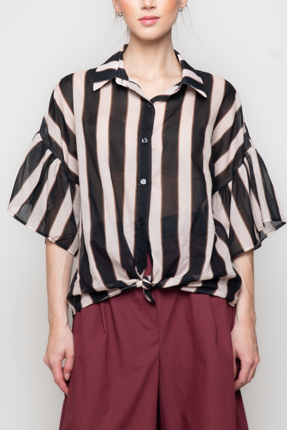 Camicia a Righe con manica Svasata