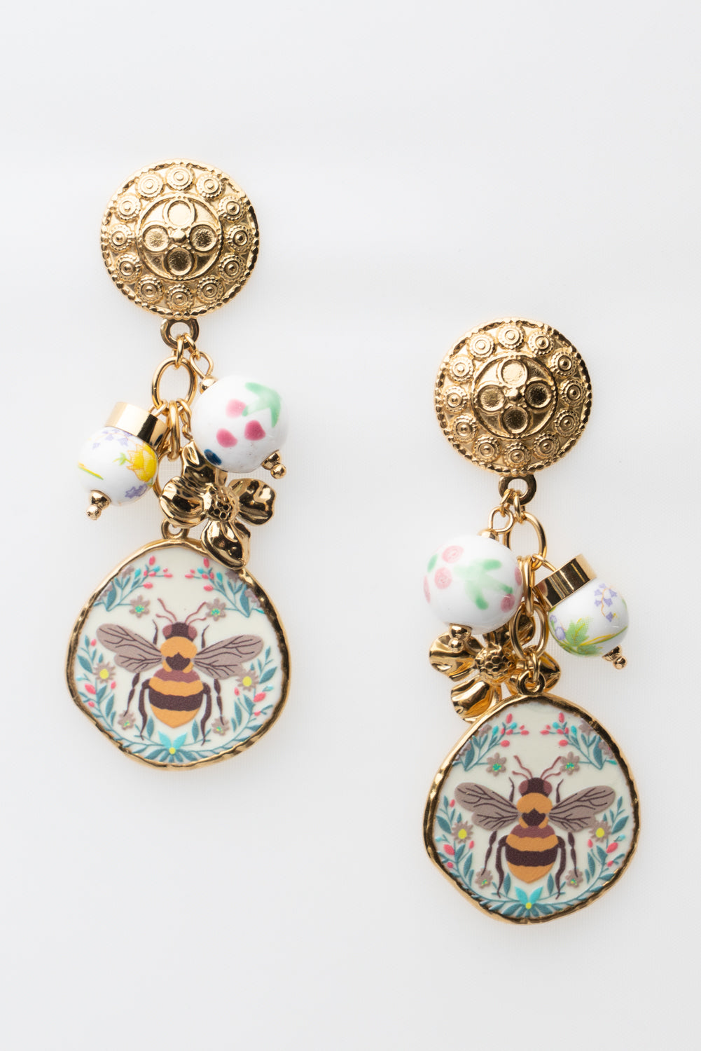 Orecchini Pendenti Ape e Fiori