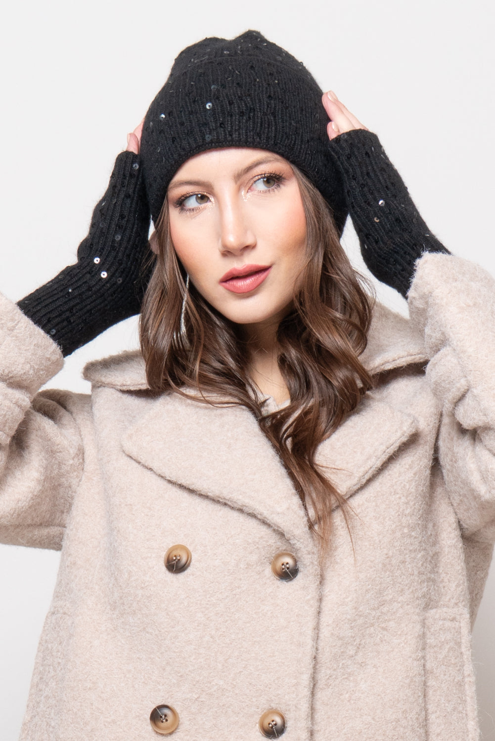 Cappello+guanti con paillettes