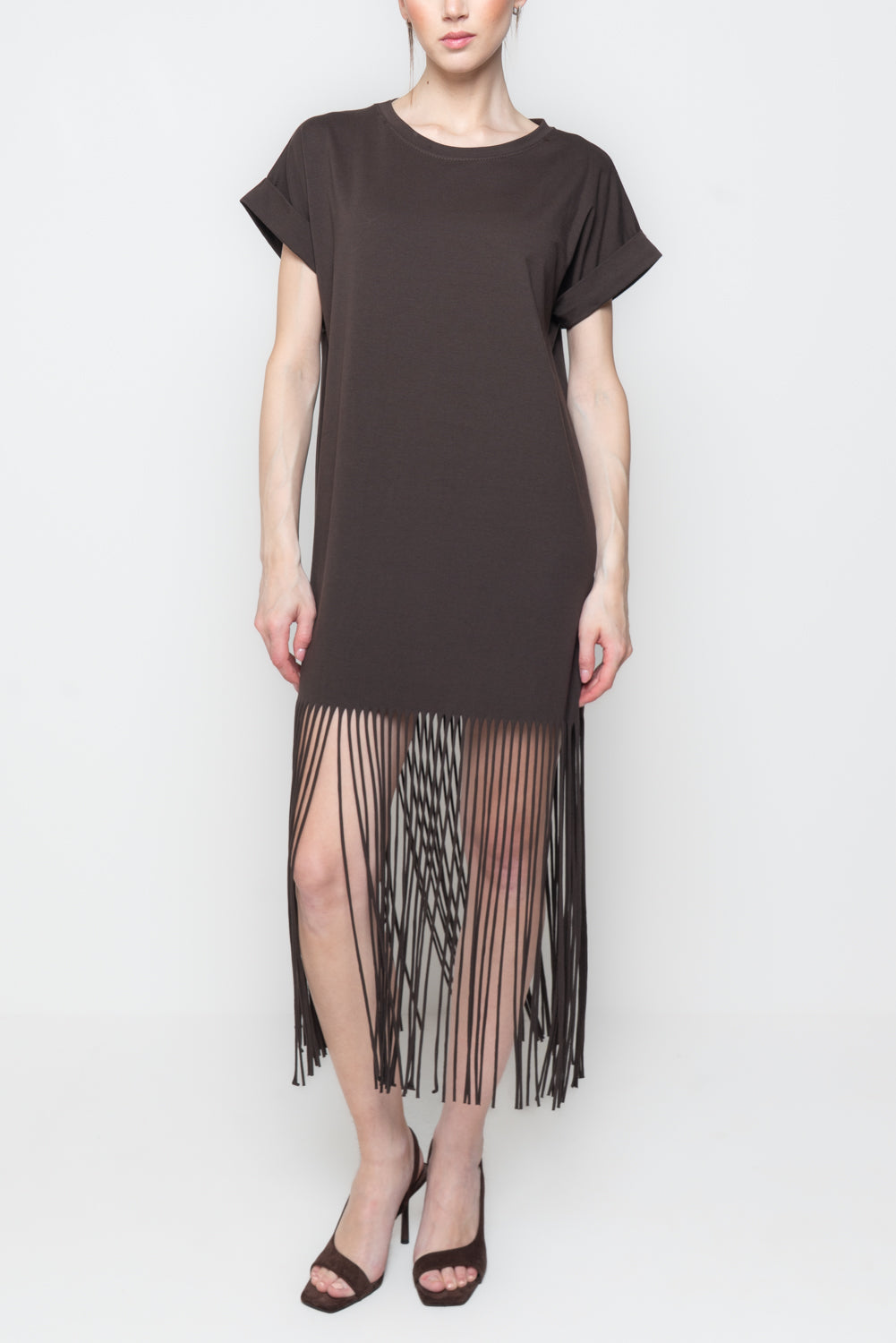Abito T-Shirt con Frange al Fondo