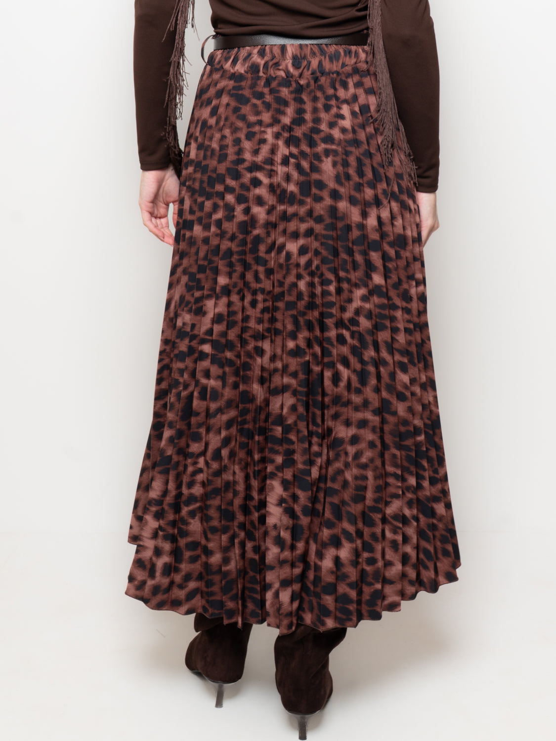 Gonna plissé animalier con cintura