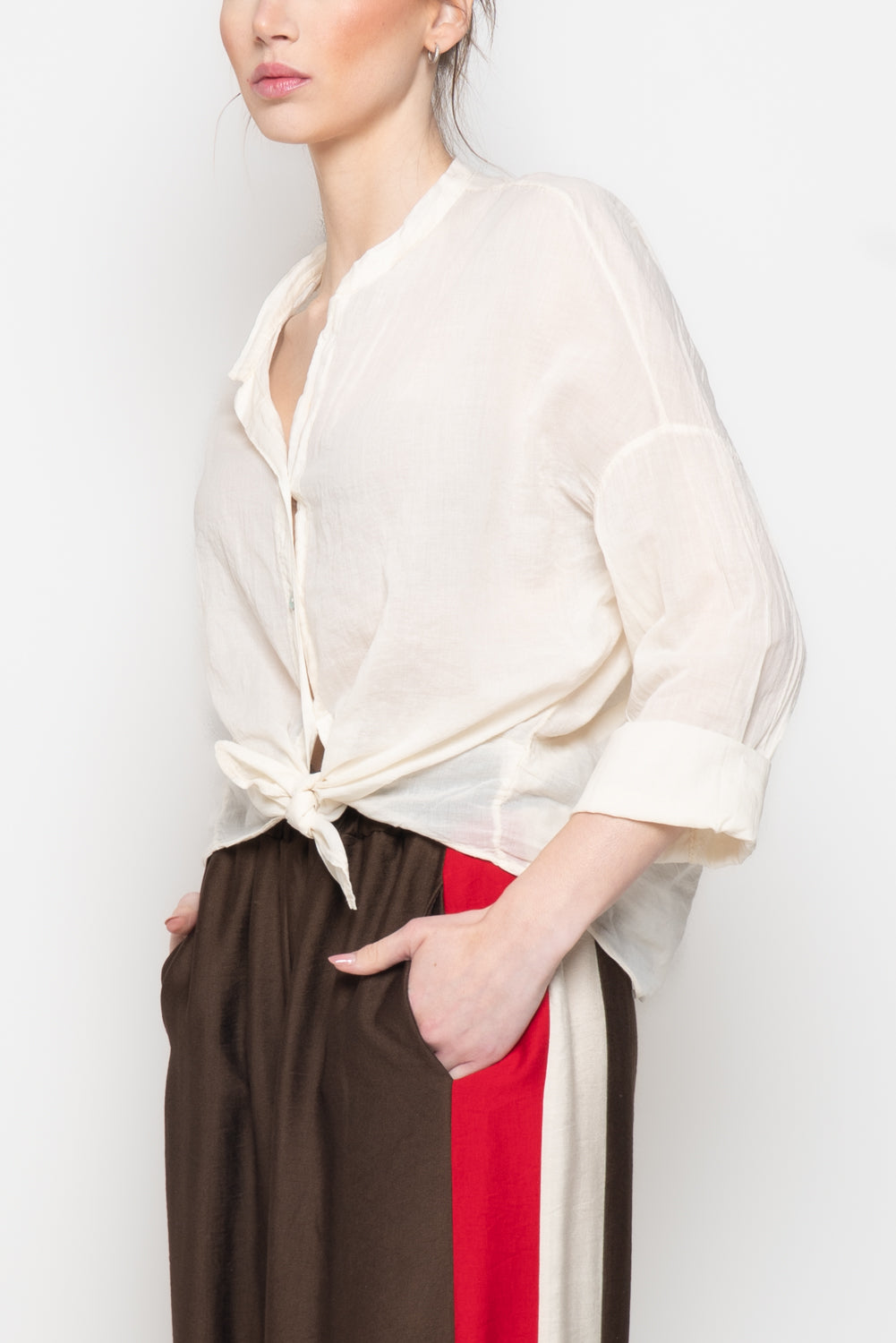 Camicia Oversize con Scollo alla coreana