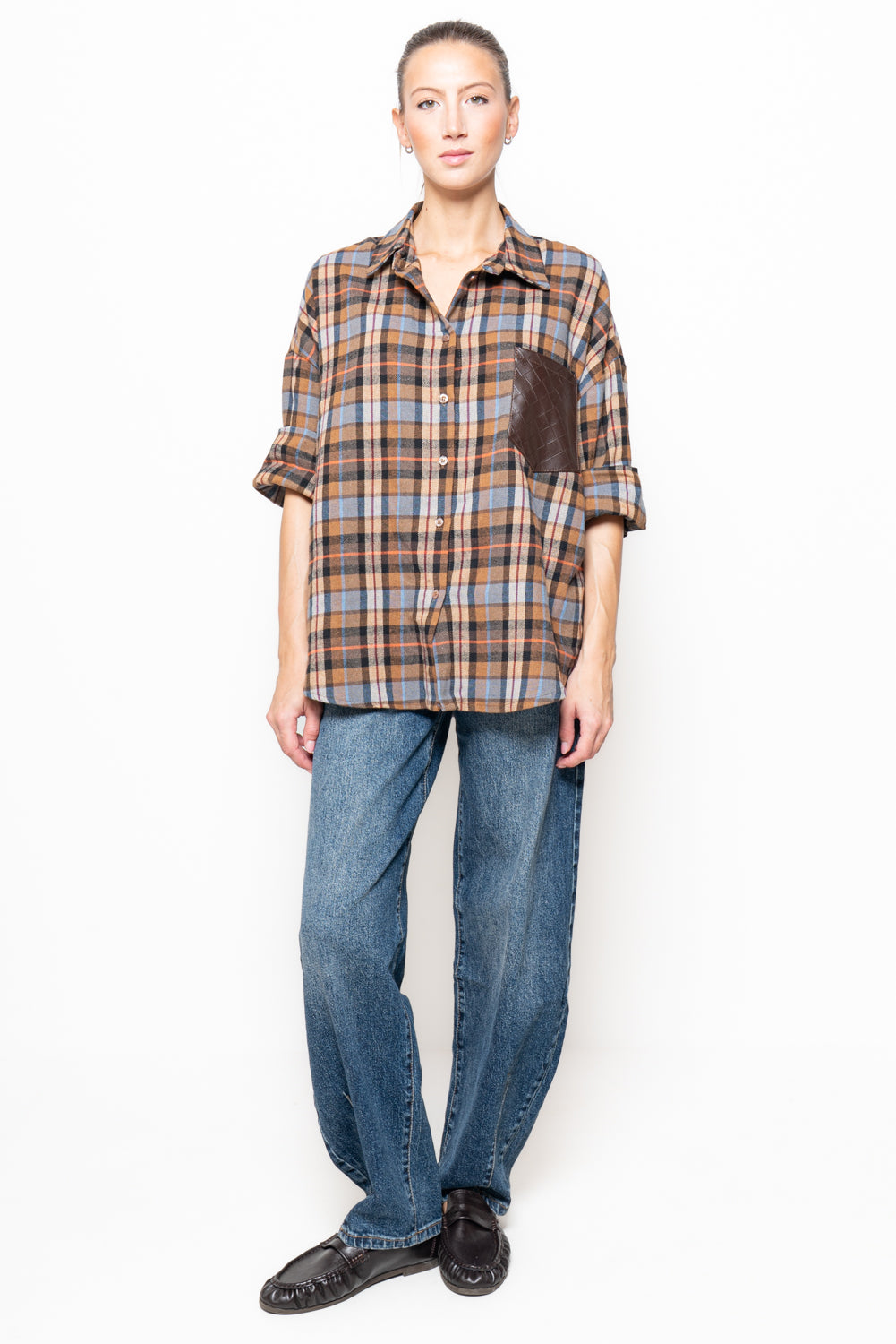 Camicia a quadri con tasca ecopelle