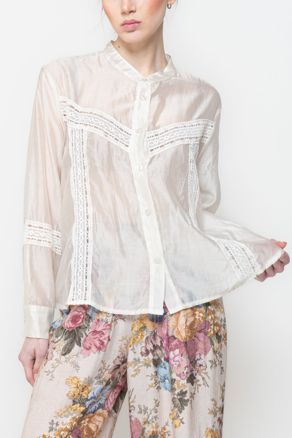 Camicia in Voile con Inserti in Pizzo