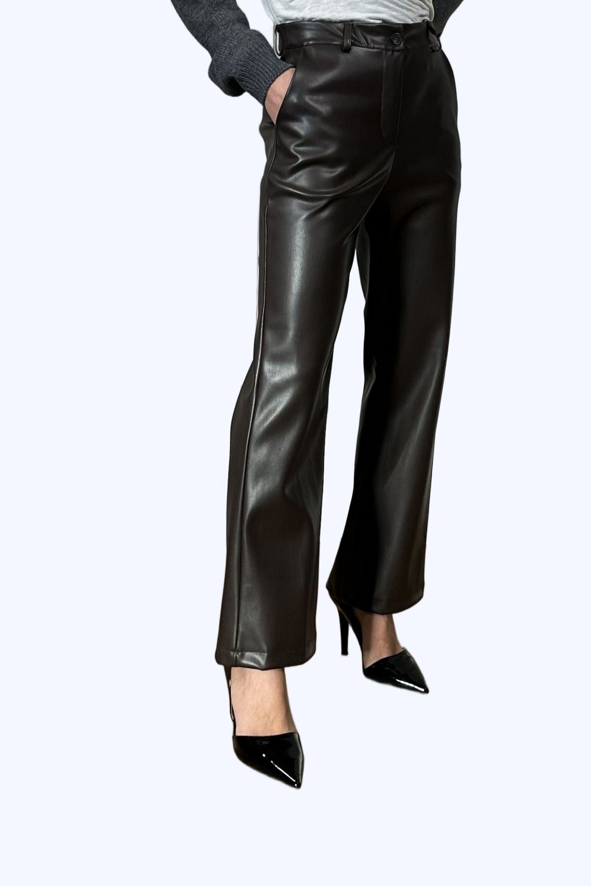 Pantaloni a trombetta similpelle