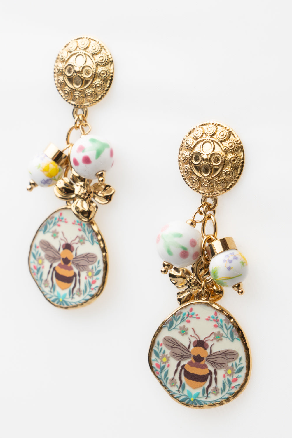 Orecchini Pendenti Ape e Fiori