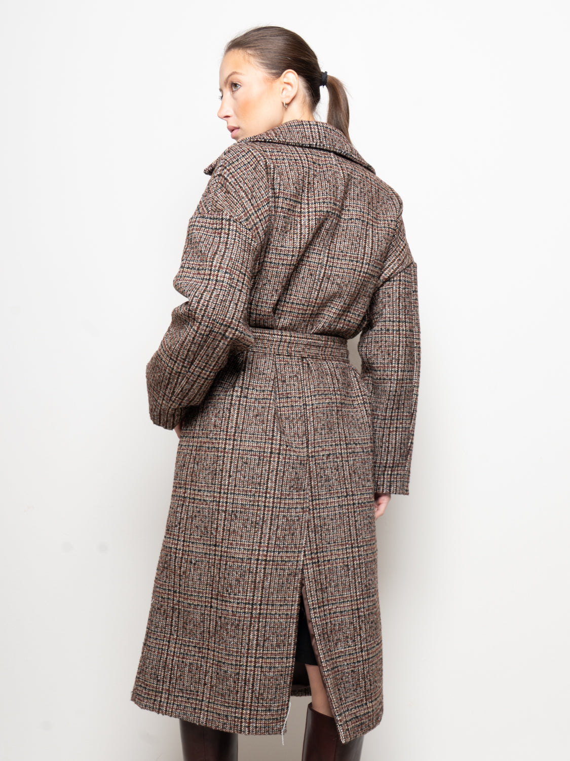 Cappotto check a quadri con cintura
