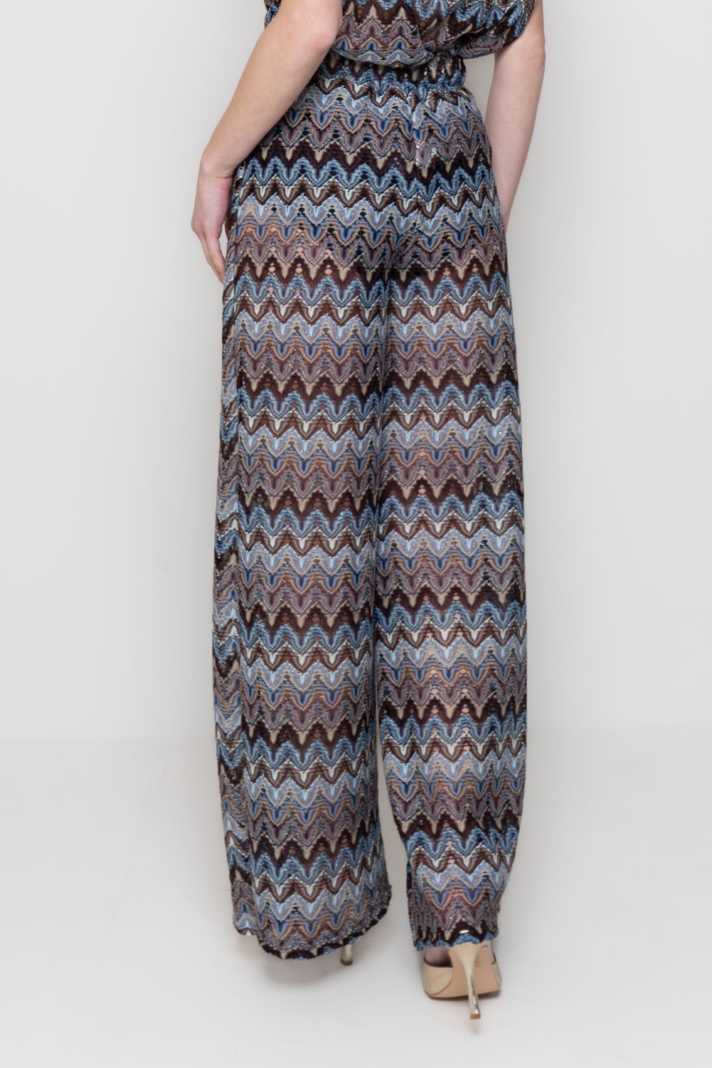 Pantaloni Palazzo in Maglia con Motivo Geometrico