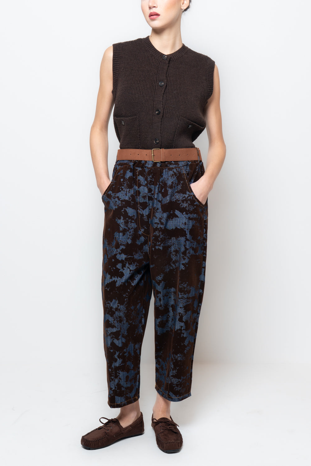 Pantalone baggy tessuto floccato