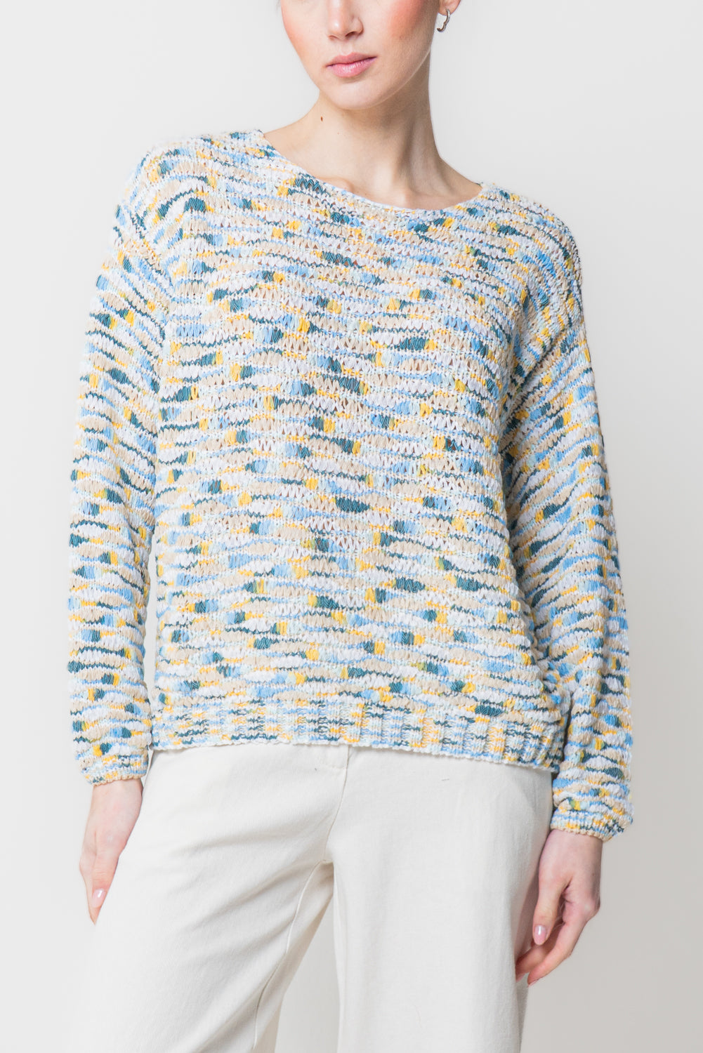 Maglia Girocollo in Filato Fiammato Multicolor