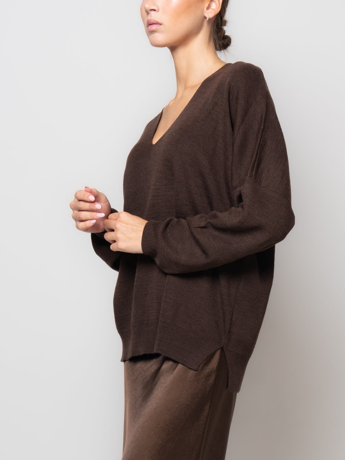 Maglia scollo a V misto lana