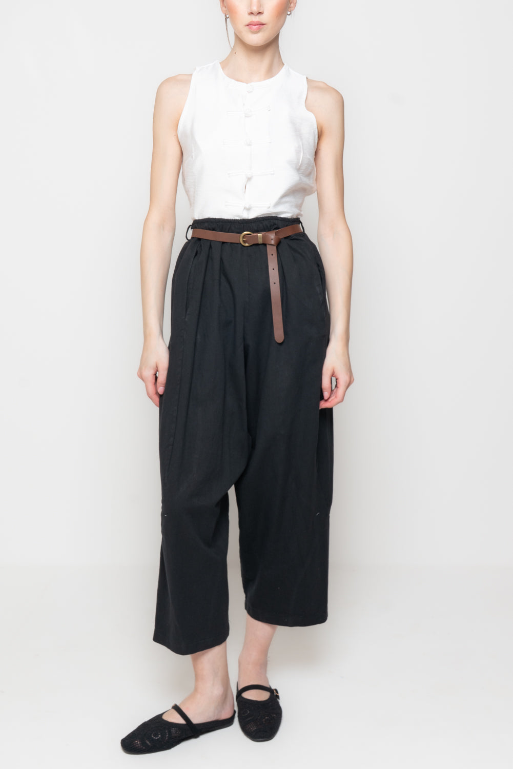 Pantalone a Gamba Larga con Cintura