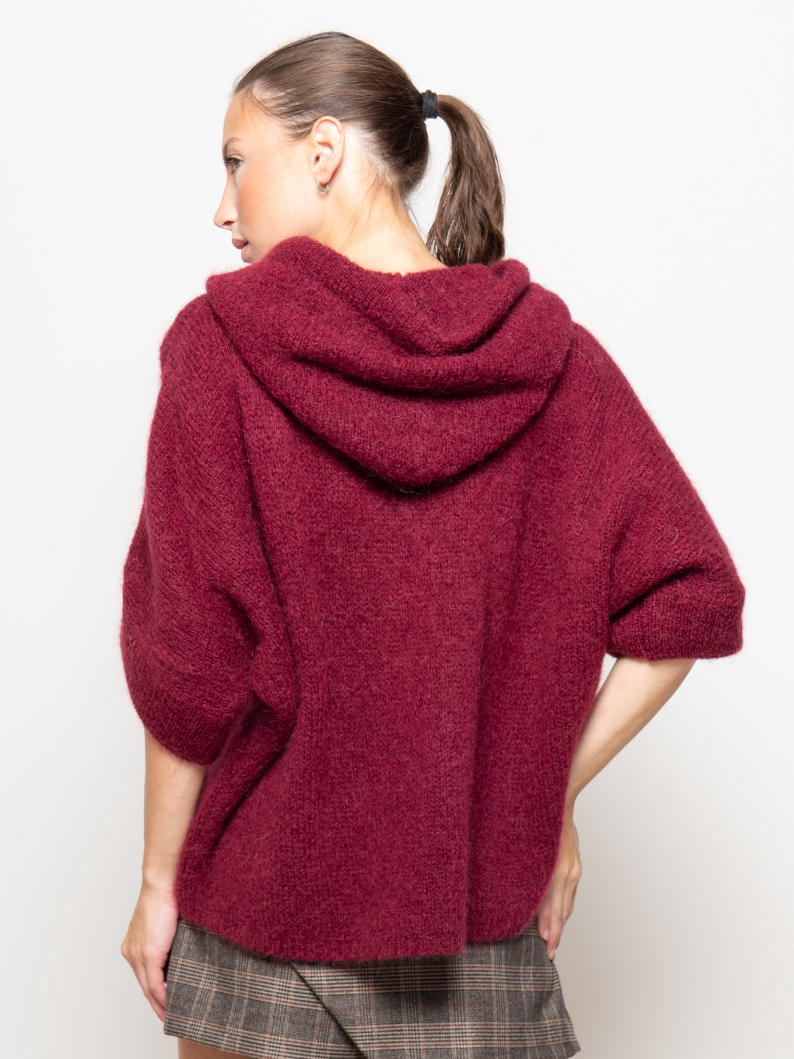 Cardigan con cappuccio in maglia mohair e zip