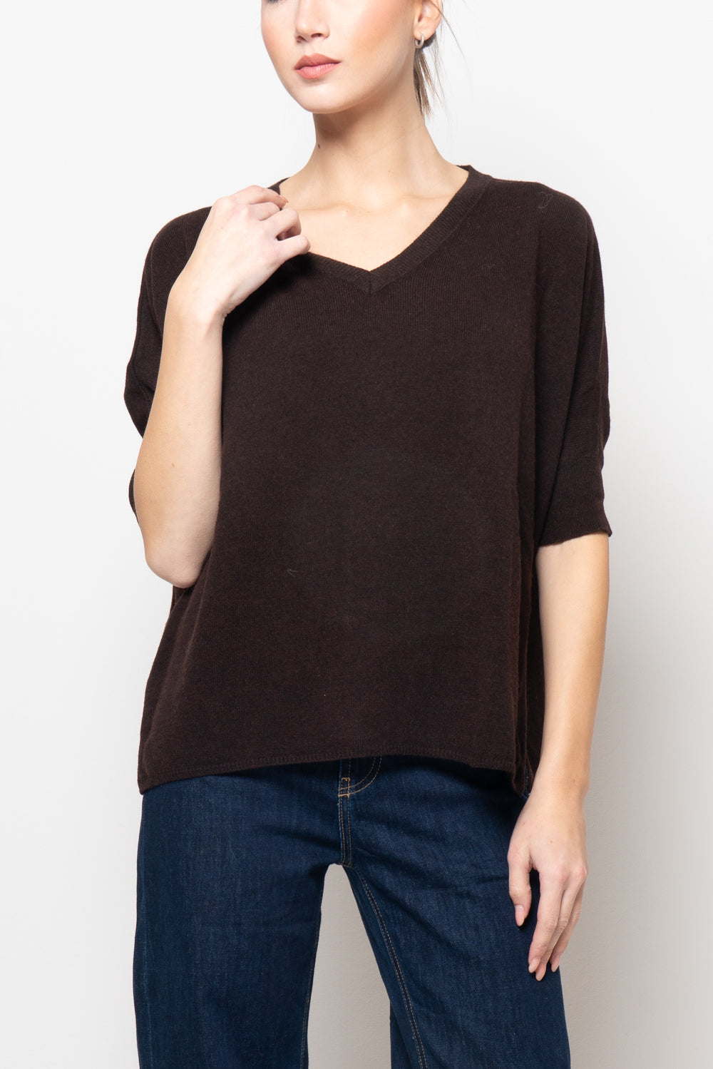 Maglia misto cashmere manica corta scollo V