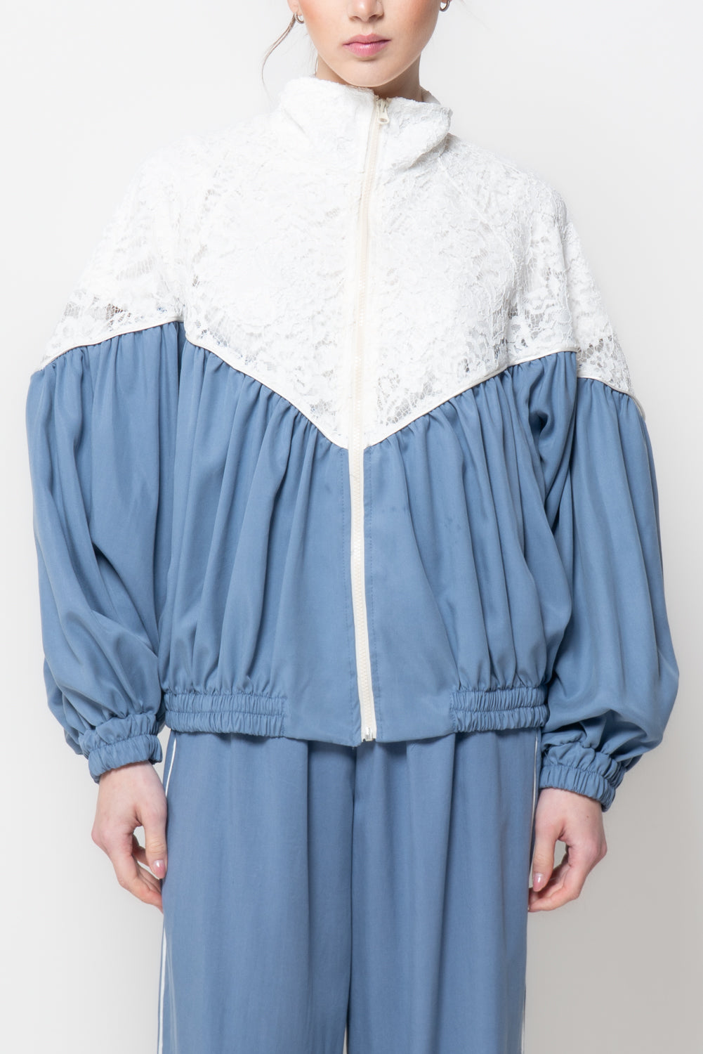 Bomber bicolore con pizzo