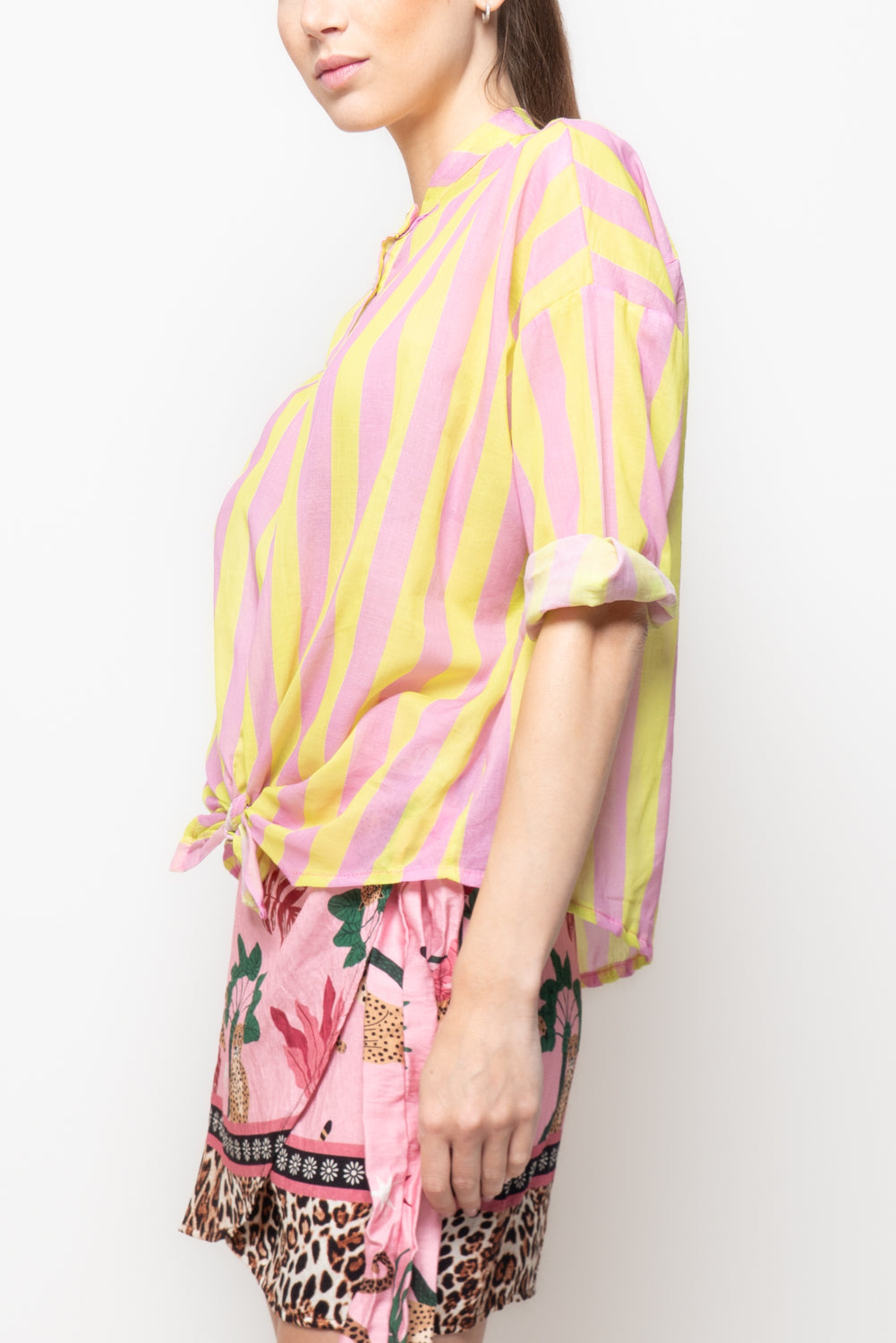 Camicia alla coreana a righe