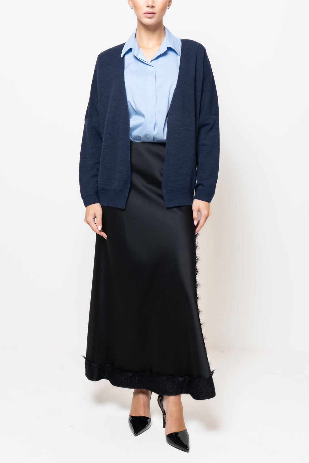 Cardigan in misto lana con spacchi