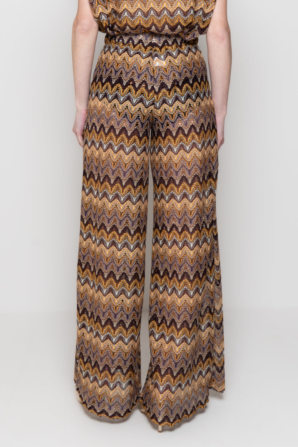 Pantaloni Palazzo in Maglia con Motivo Geometrico