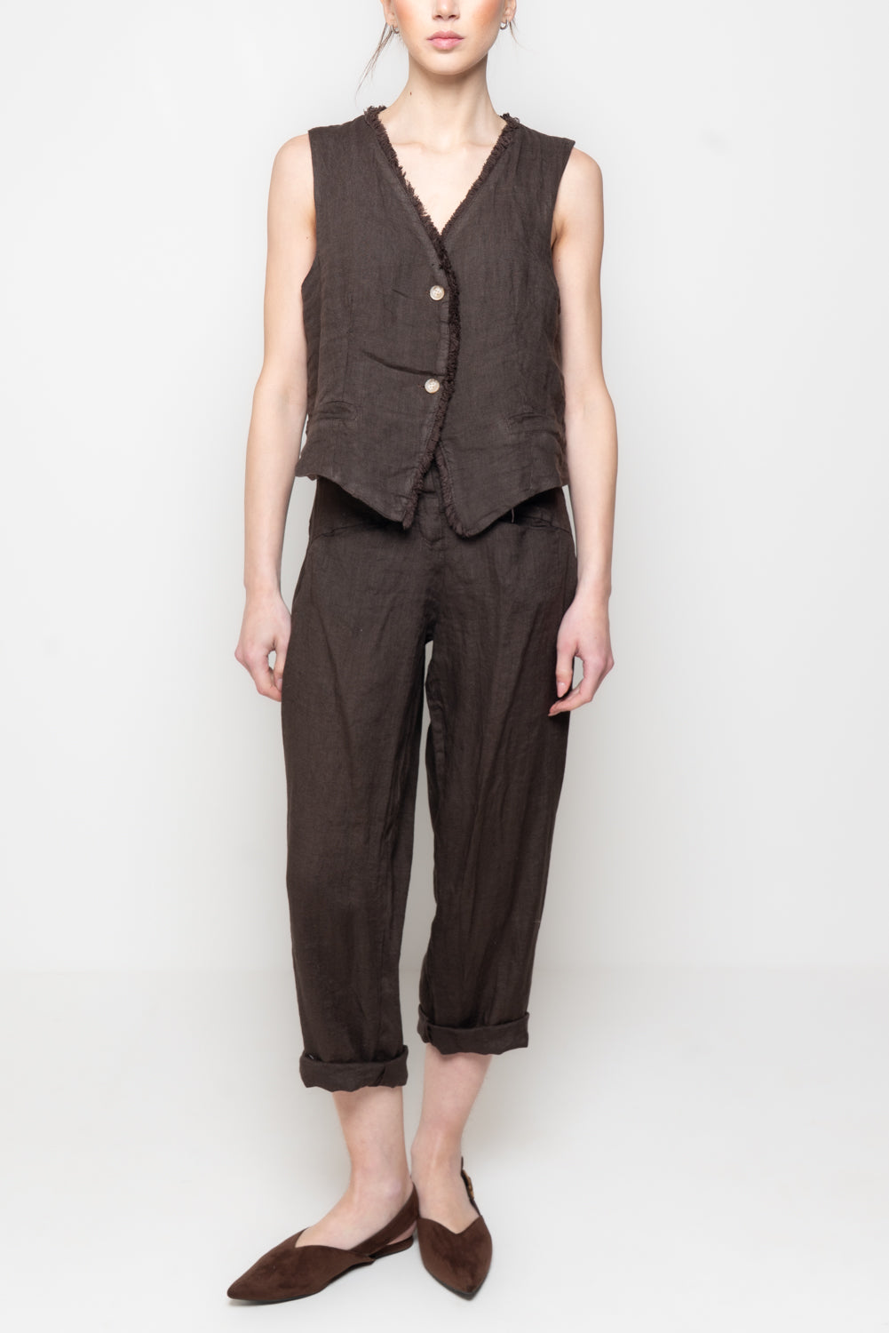 Pantaloni balloon in 100% Lino con Tasche