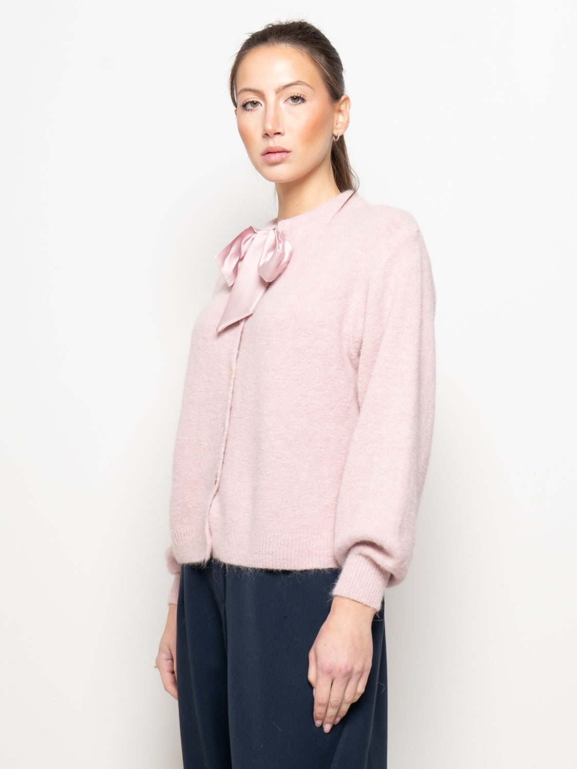 Cardigan in maglia con fiocco
