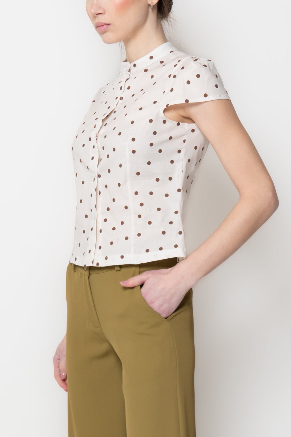 Camicia Slim a Pois con Collo alla Coreana