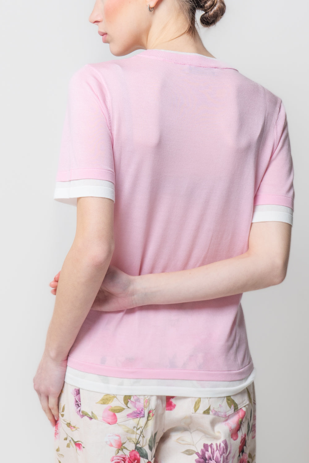 T-shirt in Maglia con Profili a Contrasto