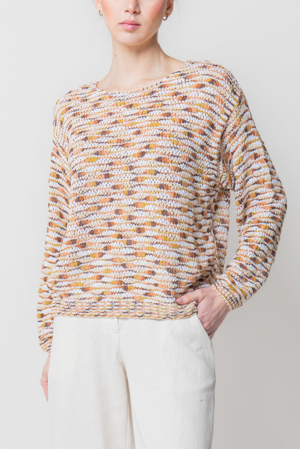 Maglia Girocollo in Filato Fiammato Multicolor