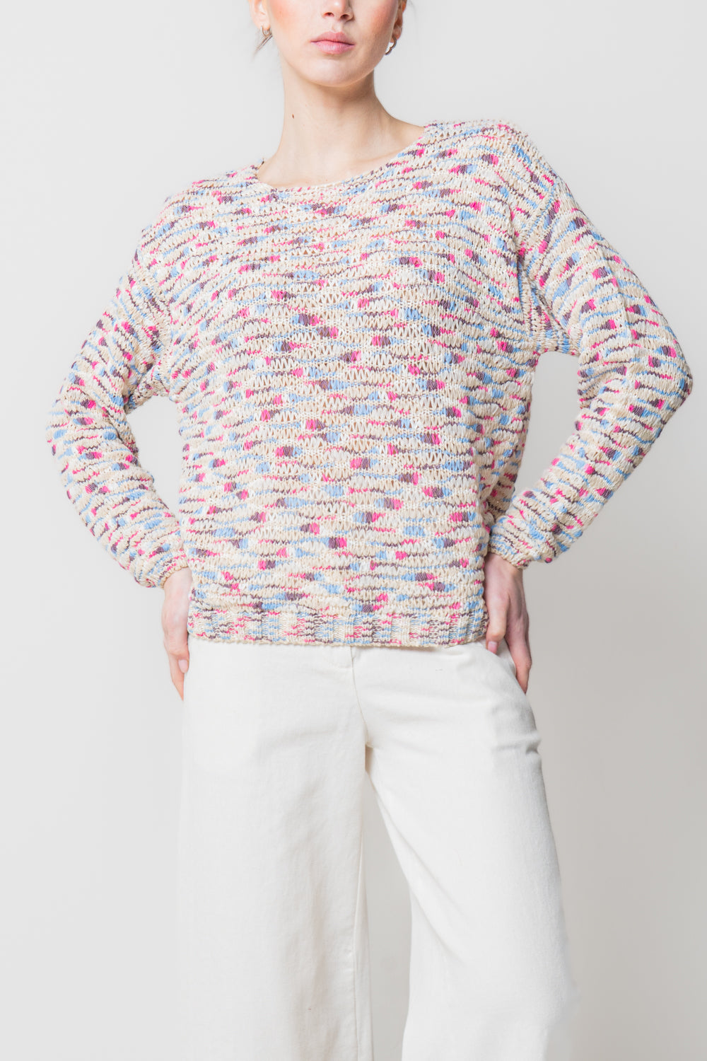 Maglia Girocollo in Filato Fiammato Multicolor