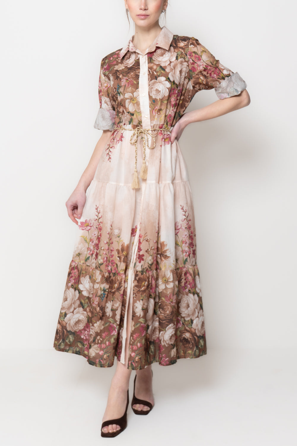 Abito Maxi a Balze con Stampa Floreale