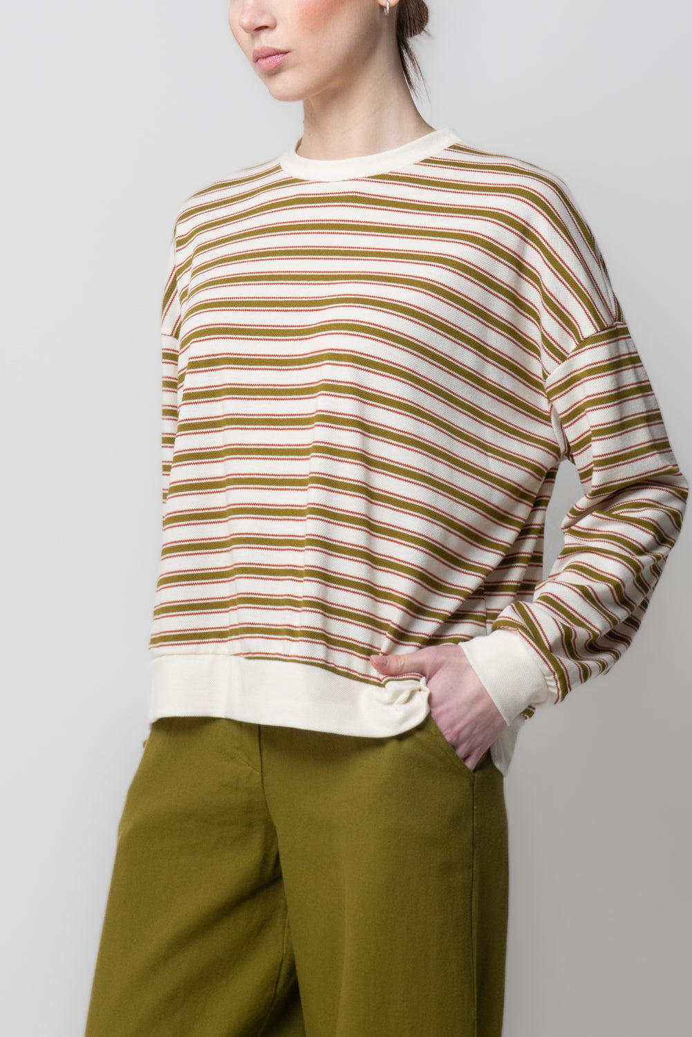 Felpa Girocollo Rigata con Texture