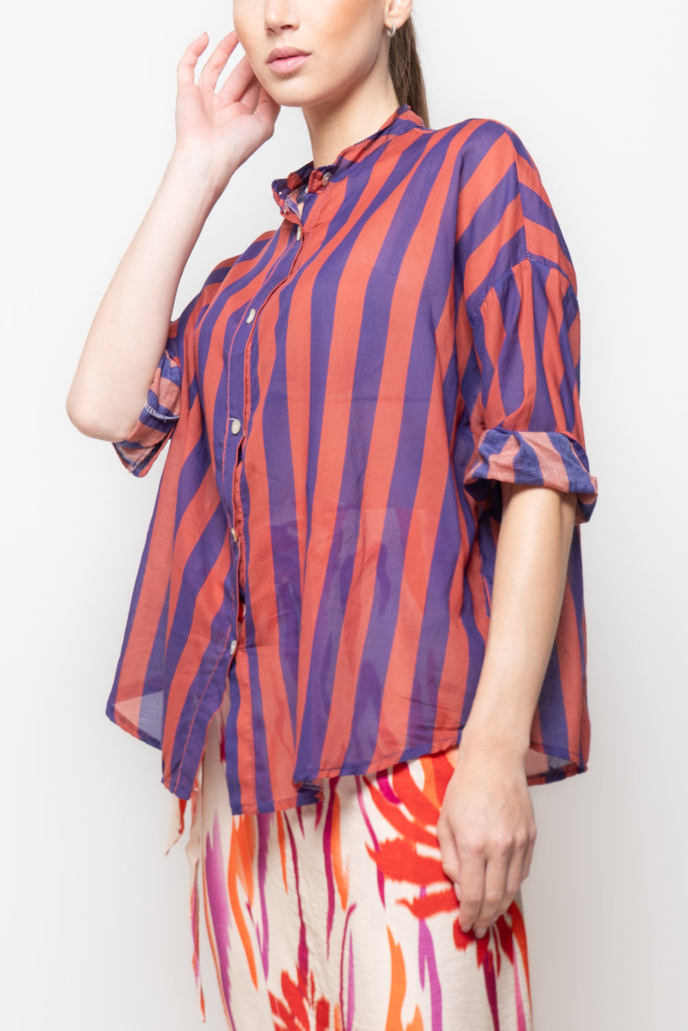 Camicia alla coreana a righe