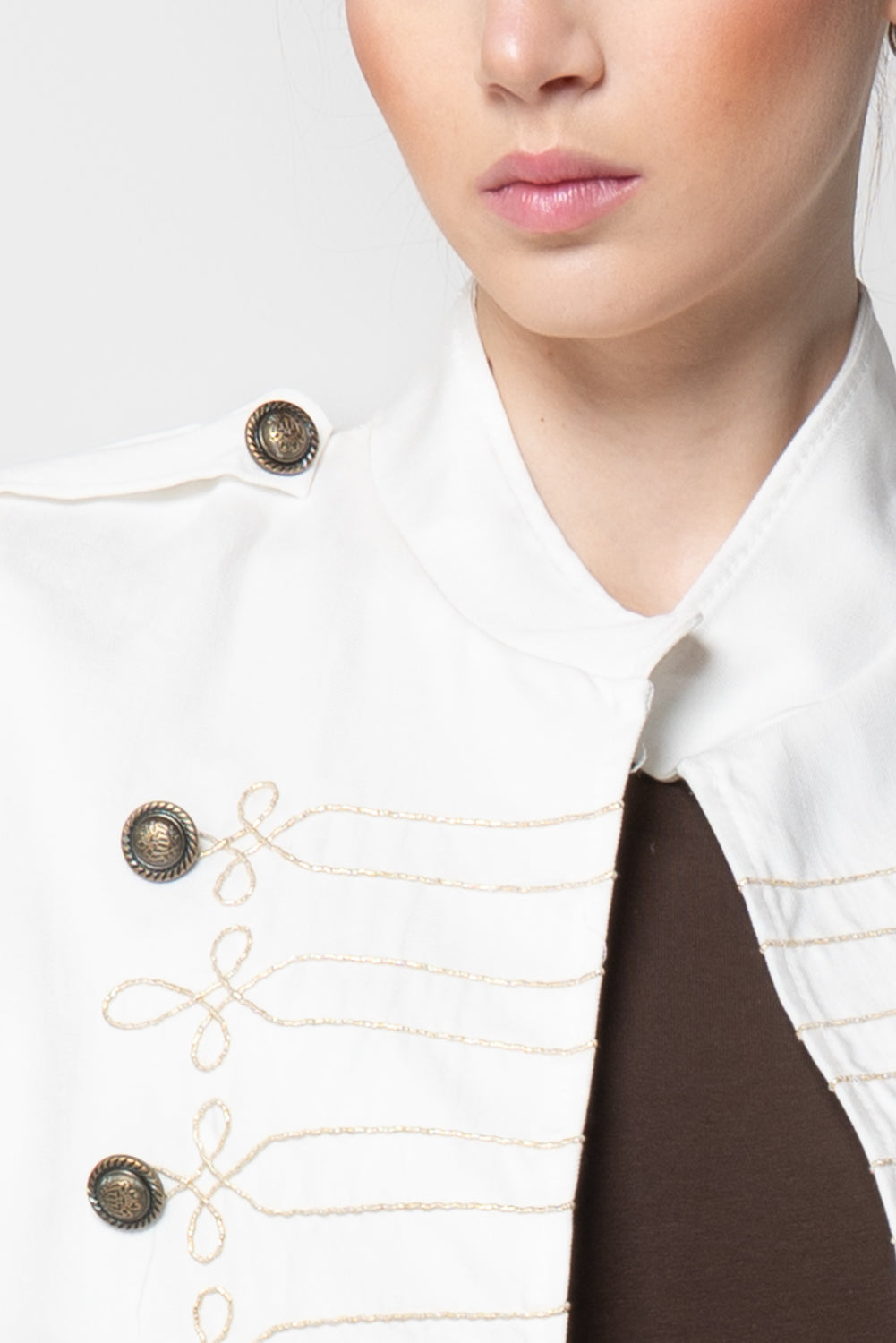 Gilet in Denim Stile Militare con Alamari